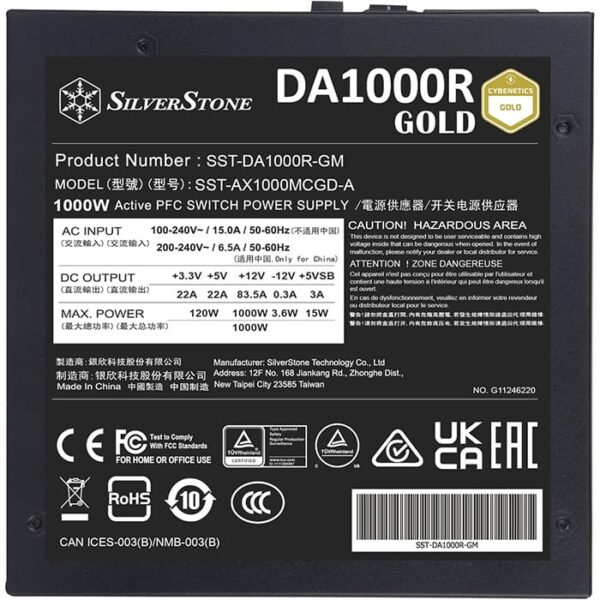 Silverstone DA1000R Fully Modular ATX Power Supply, Cybenetics Gold - Image 5
