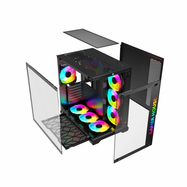Gamer House 7 RGB Fan Gaming Computer Case, BLACK - Image 3